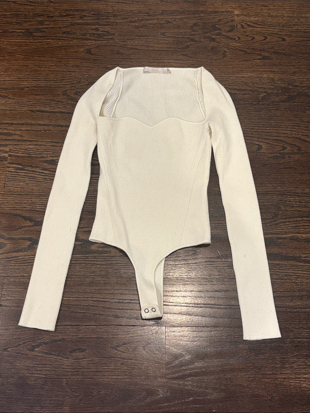 One Grey Day Women’s Long Sleeve Ivory Ribbed Bodysuit Size XS
